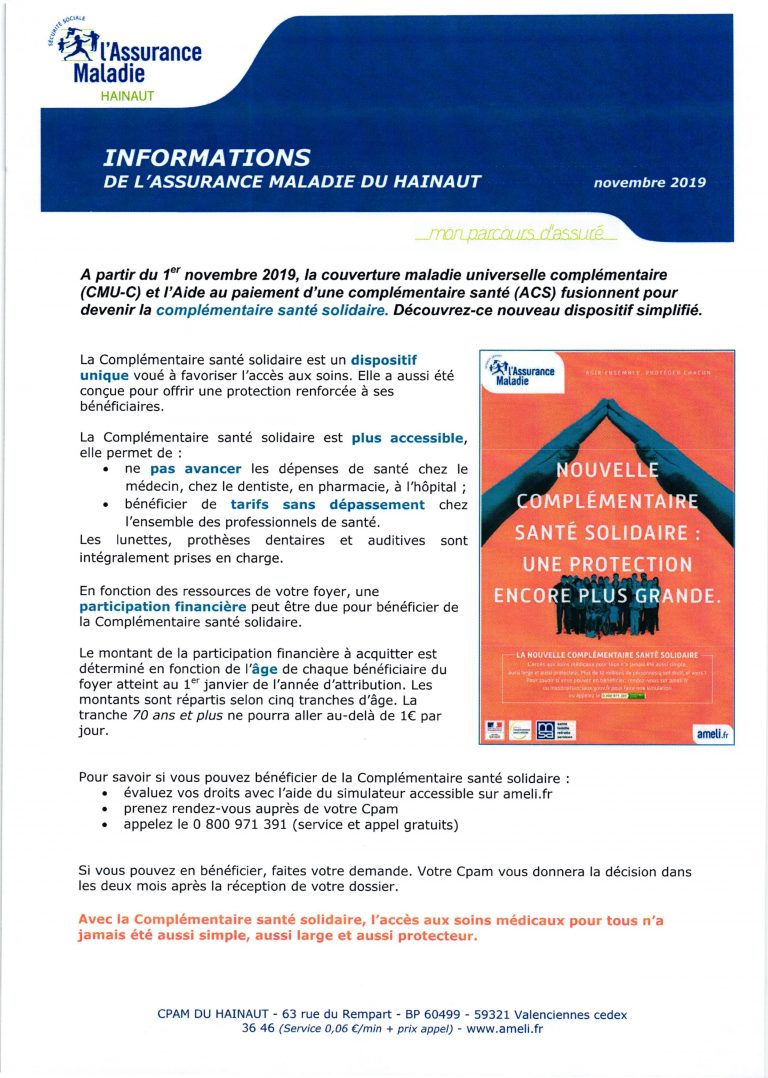 CPAM – complémentaire santé solidaire – BEVILLERS – NORD